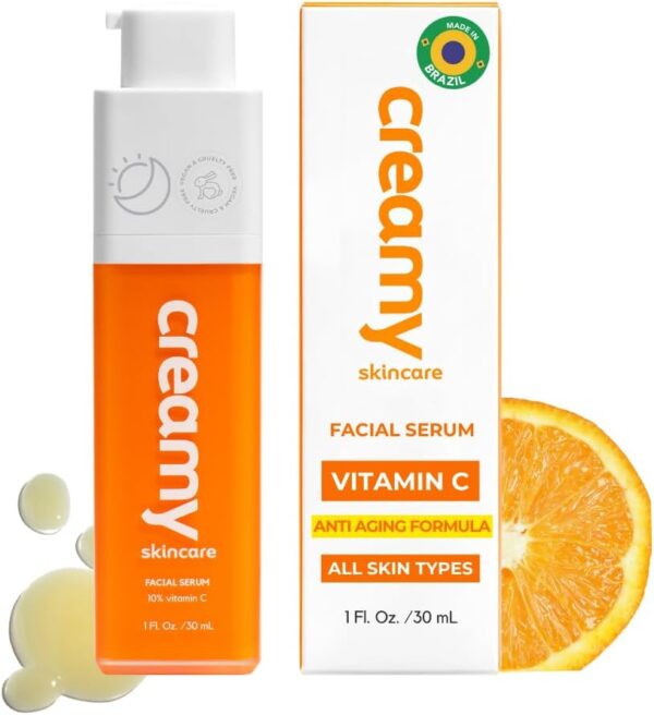 Soro facial cremoso de vitamina C que ilumina, uniformiza o tom da pele e previne o envelhecimento. Ideal para todos os tipos de pele.